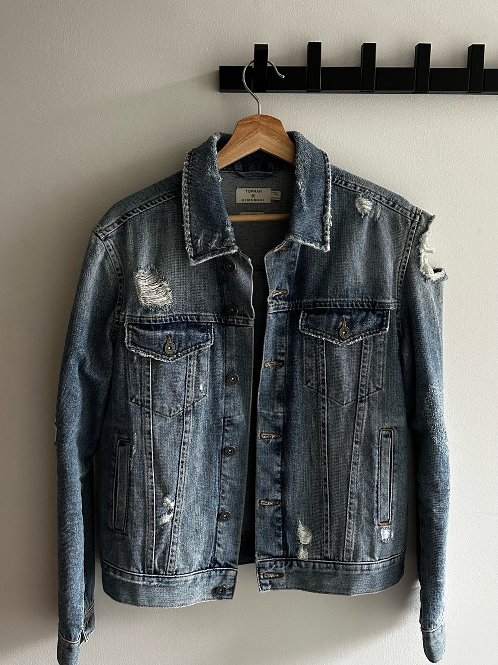 Topman Distressed Light Blue Denim Jacket